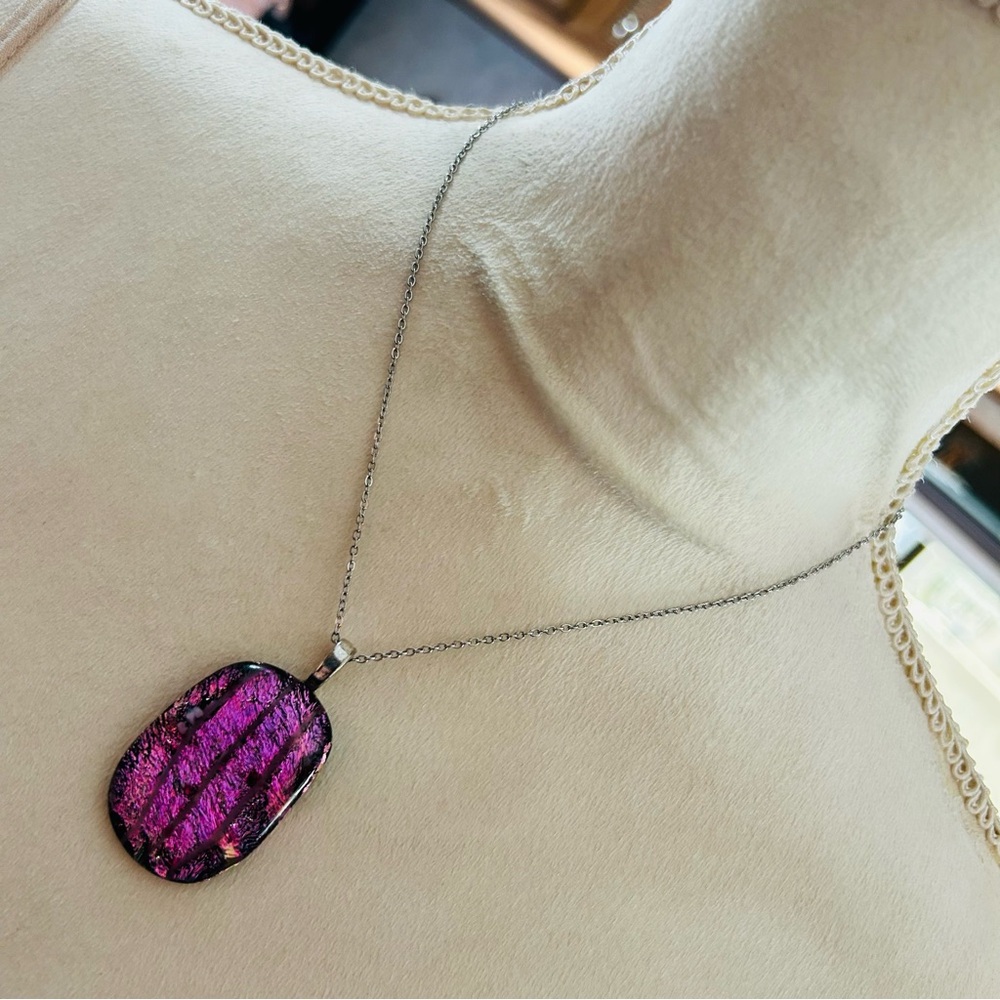 Handcrafted dichroic glass pendant on chain necklace